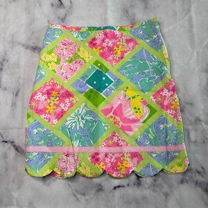 Lilly Pulitzer Nautical Colorful Skirt Girls Size 6X Floral Green Pink C86